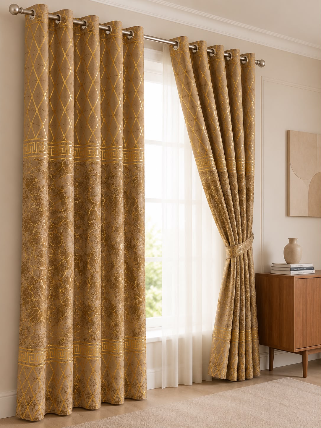 Luxury Velvet Printed Curtains Pair(2 Pice) – Premium Eyelet Ready-to-Hang | 4×9 Ft