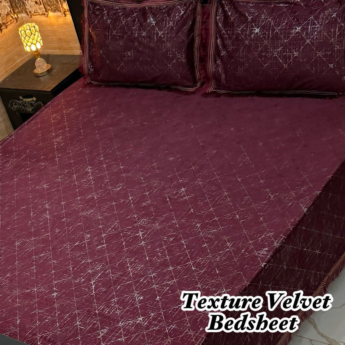 Luxury 3PC Texture Velvet 3PC Bedsheet โ King Size โจ