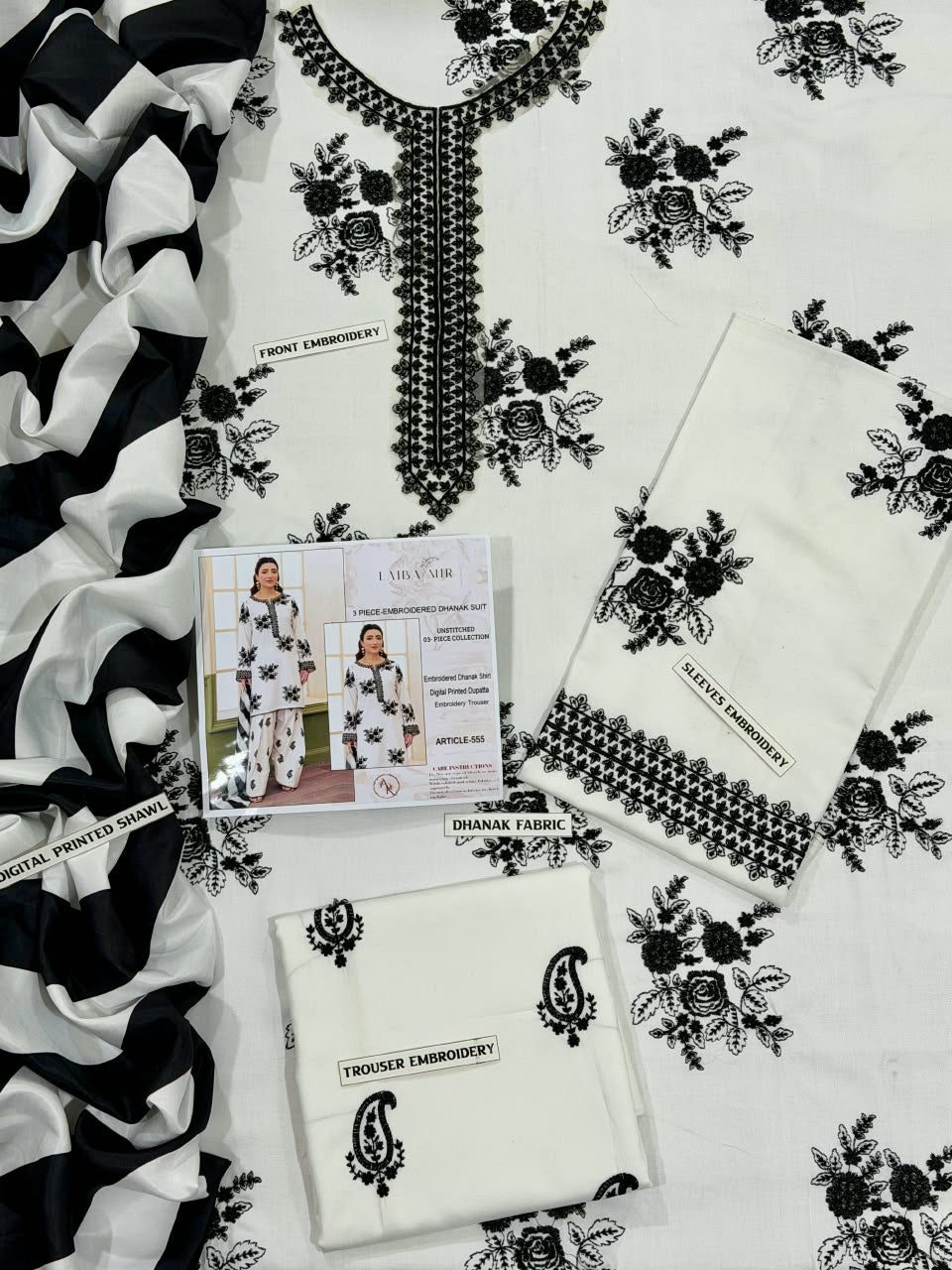 Laibn Mir| Embroidered Dhanak 3PC Unstitched Suit