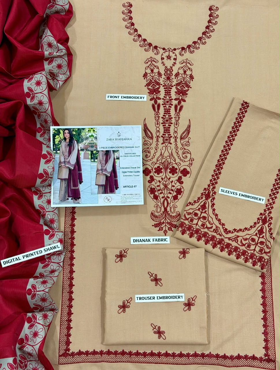 Zara Shahjahan| Embroidered Dhanak 3PC Unstitched Suit