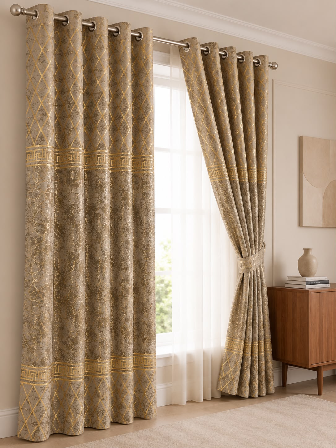 Luxury Velvet Printed Curtains Pair(2 Pice) – Premium Eyelet Ready-to-Hang | 4×9 Ft