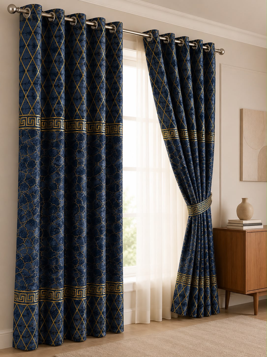 Luxury Velvet Printed Curtains Pair(2 Pice) – Premium Eyelet Ready-to-Hang | 4×9 Ft