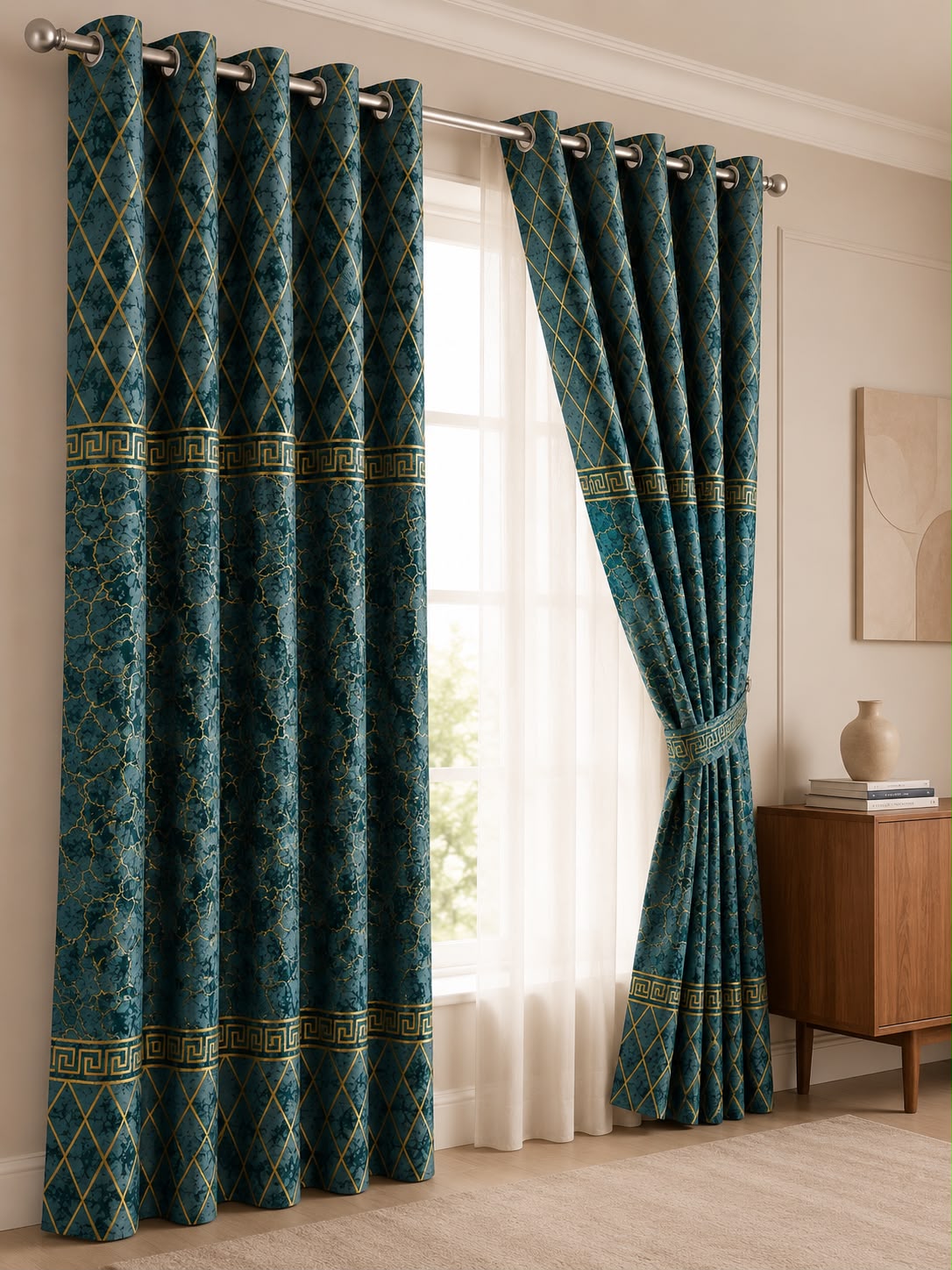 Luxury Velvet Printed Curtains Pair(2 Pice) – Premium Eyelet Ready-to-Hang | 4×9 Ft