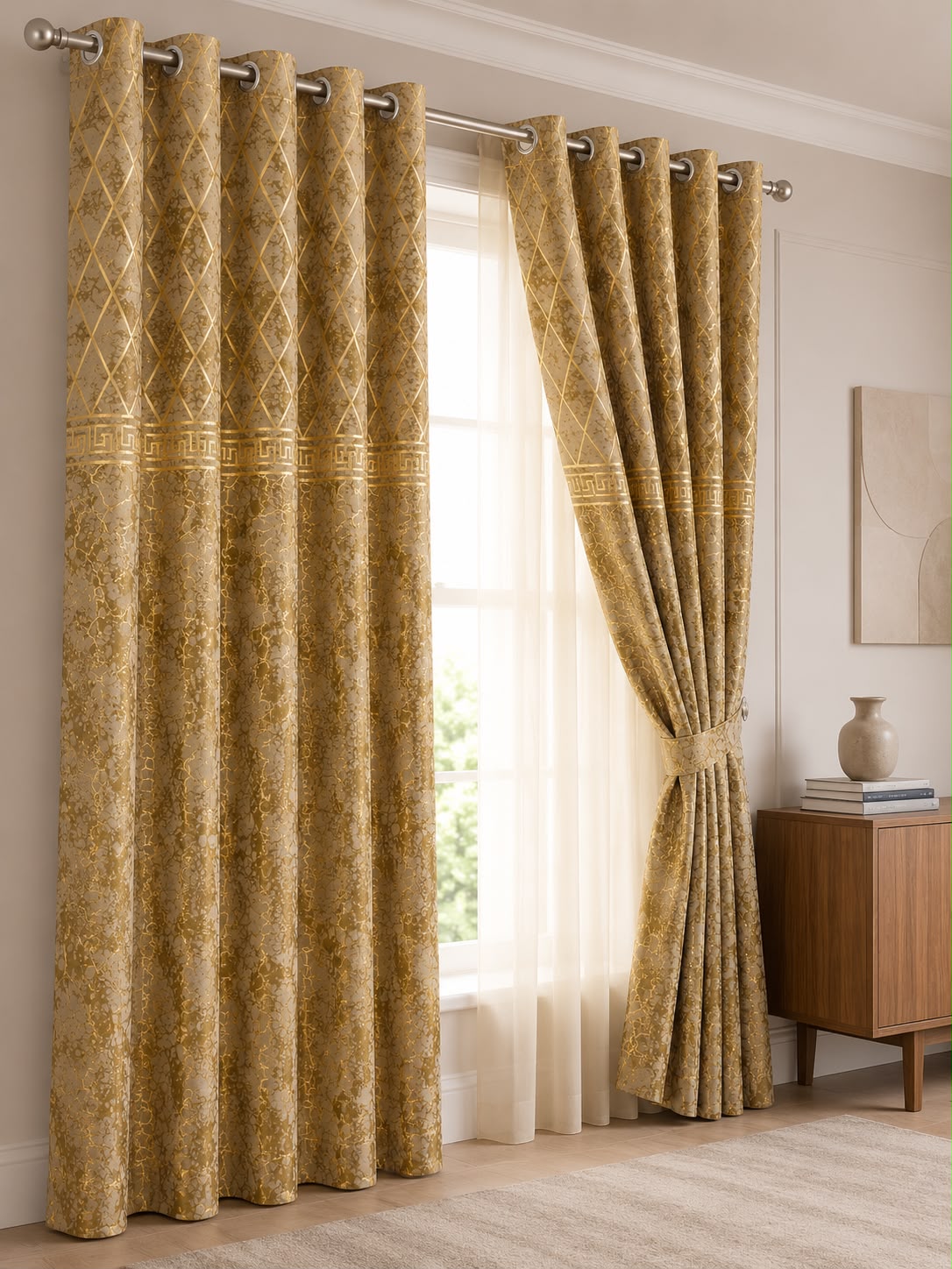 Luxury Velvet Printed Curtains Pair(2 Pice) – Premium Eyelet Ready-to-Hang | 4×9 Ft