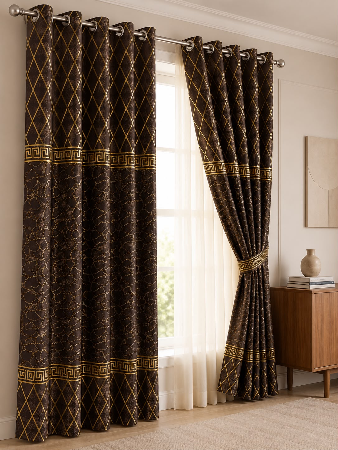 Luxury Velvet Printed Curtains Pair(2 Pice) – Premium Eyelet Ready-to-Hang | 4×9 Ft