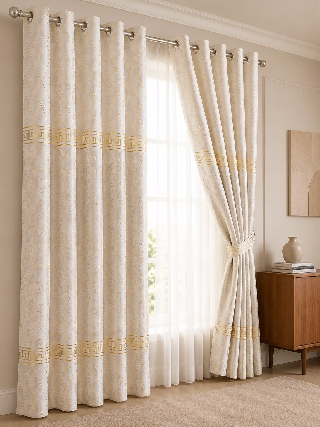 Luxury Velvet Printed Curtains Pair(2 Pice) – Premium Eyelet Ready-to-Hang | 4×9 Ft