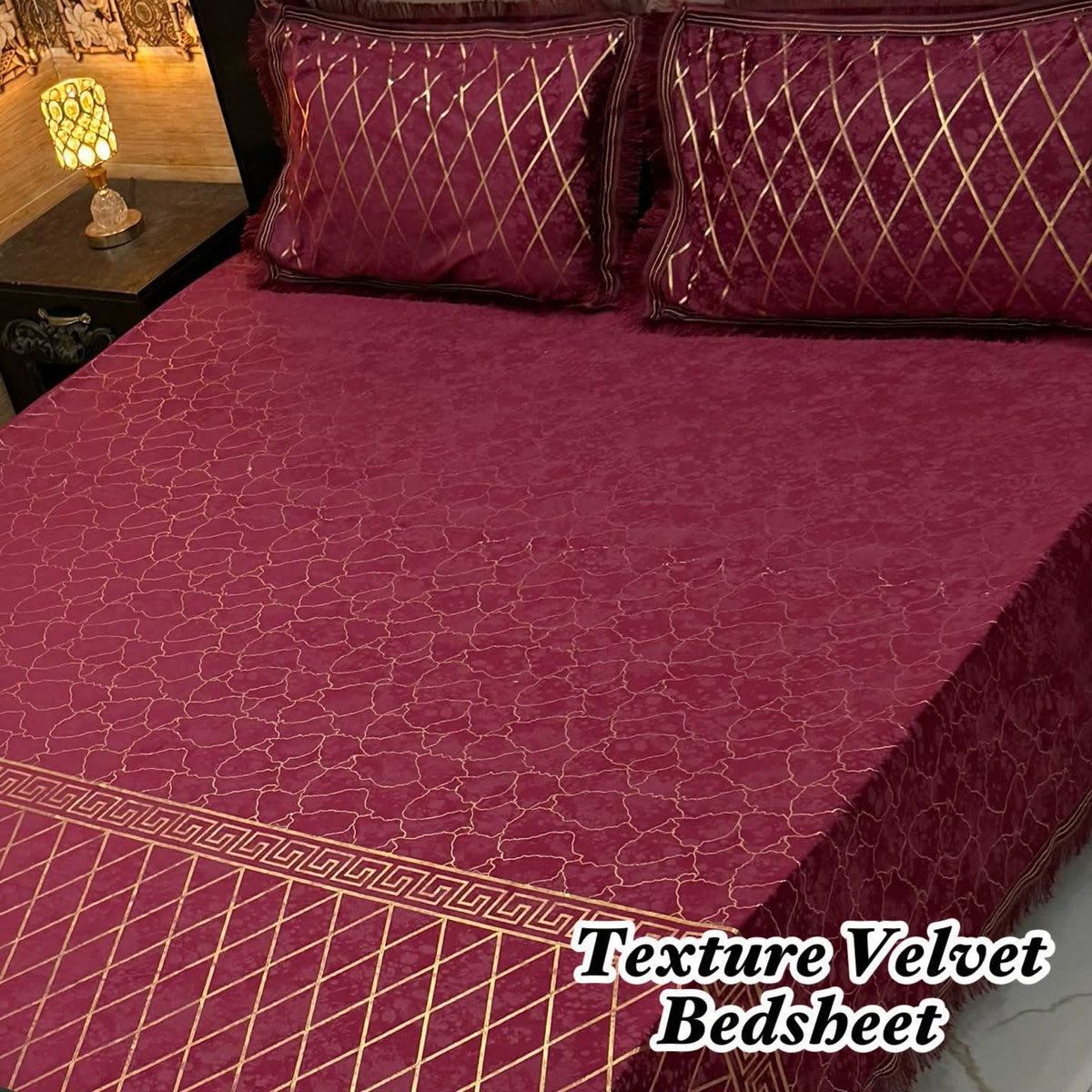 Luxury 3PC Texture Velvet 3PC  Bedsheet – King Size ✨