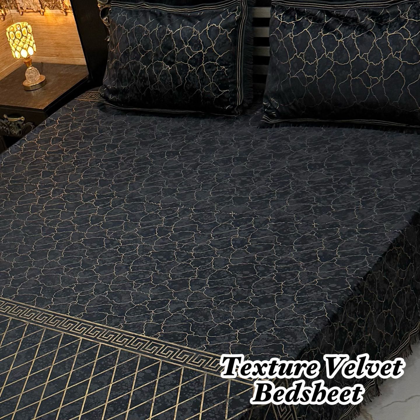 Luxury 3PC Texture Velvet 3PC  Bedsheet – King Size ✨