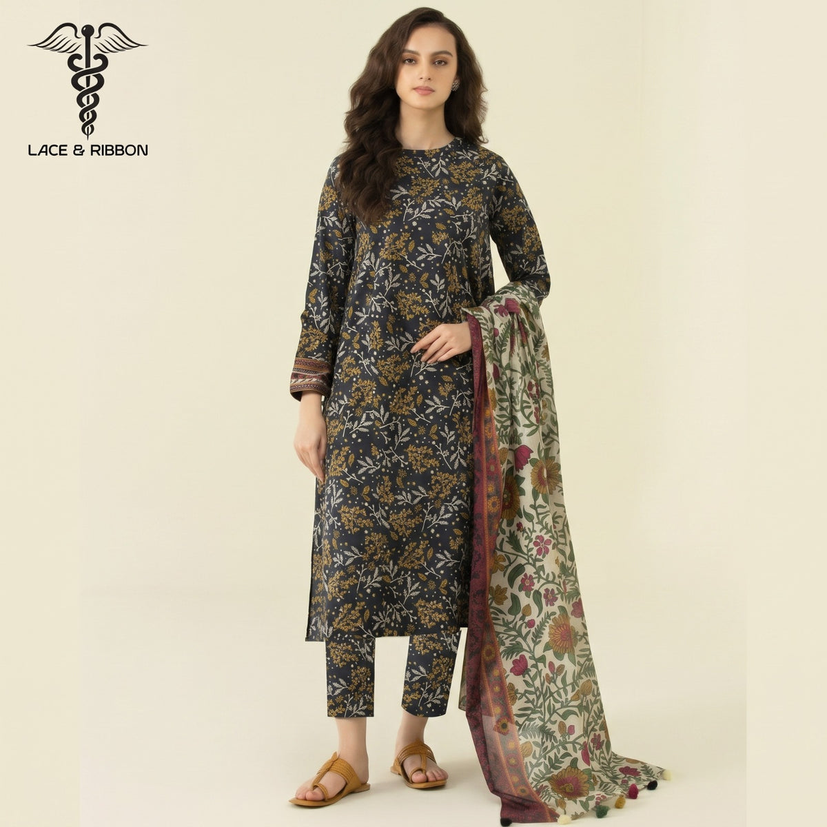 Orignal Lace & Ribbon – Digital Karandi Suit