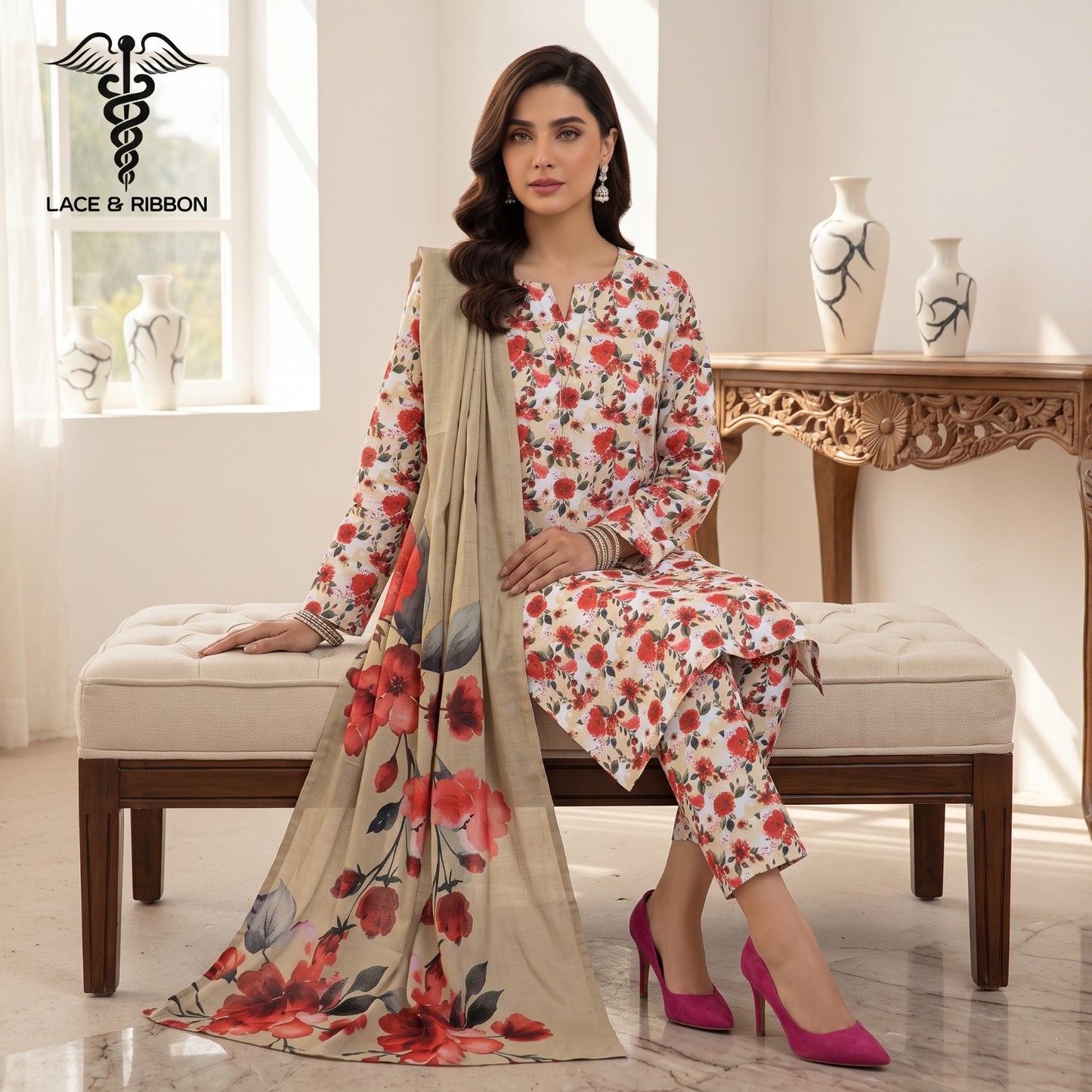 Orignal Lace & Ribbon – Digital Karandi Suit