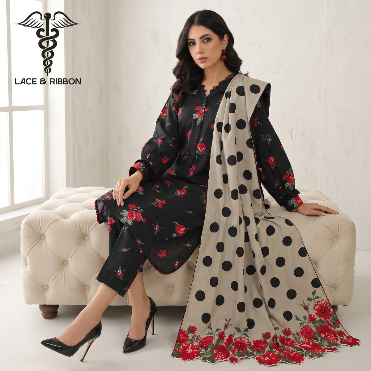 Orignal Lace & Ribbon – Digital Karandi Suit