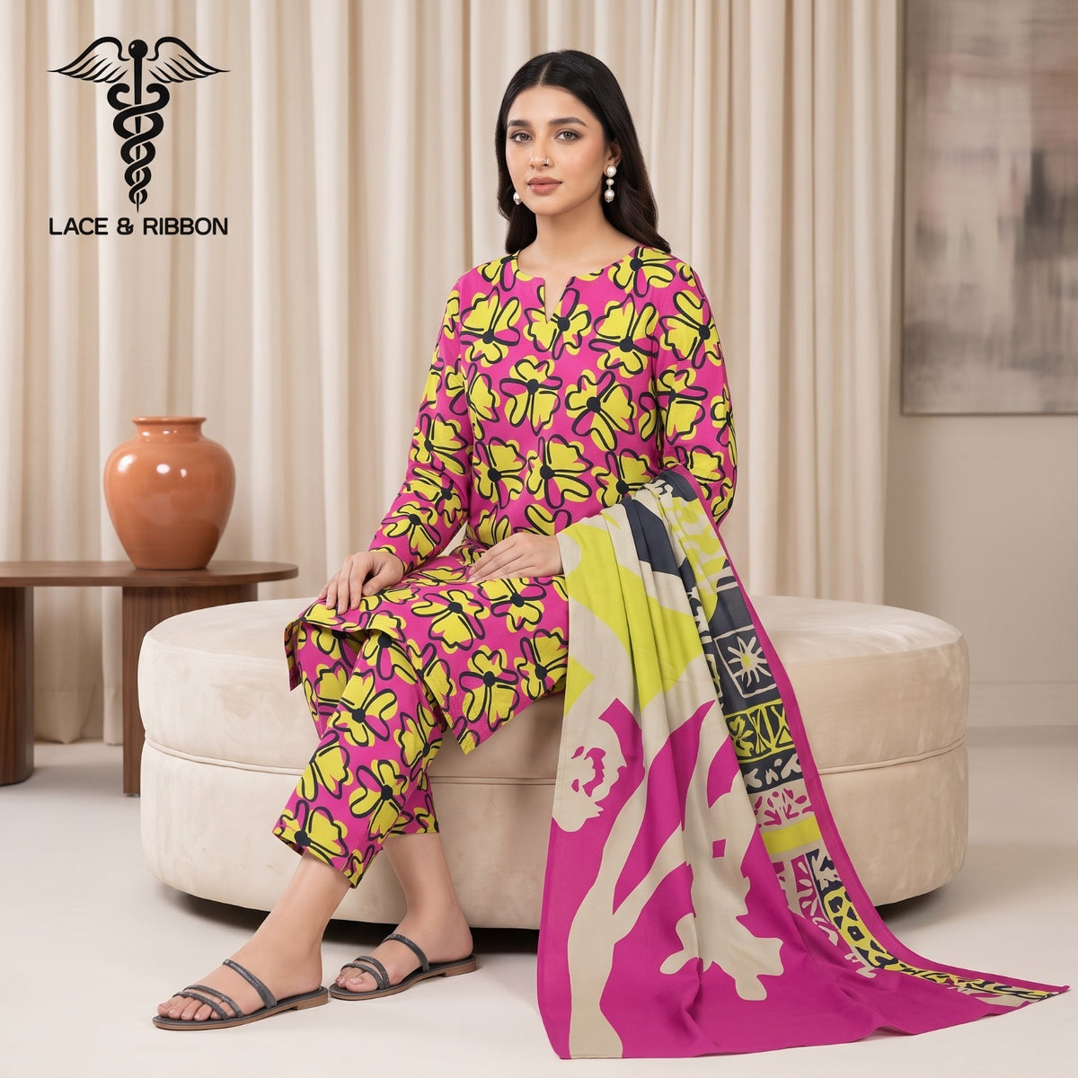 Orignal Lace & Ribbon – Digital Karandi Suit