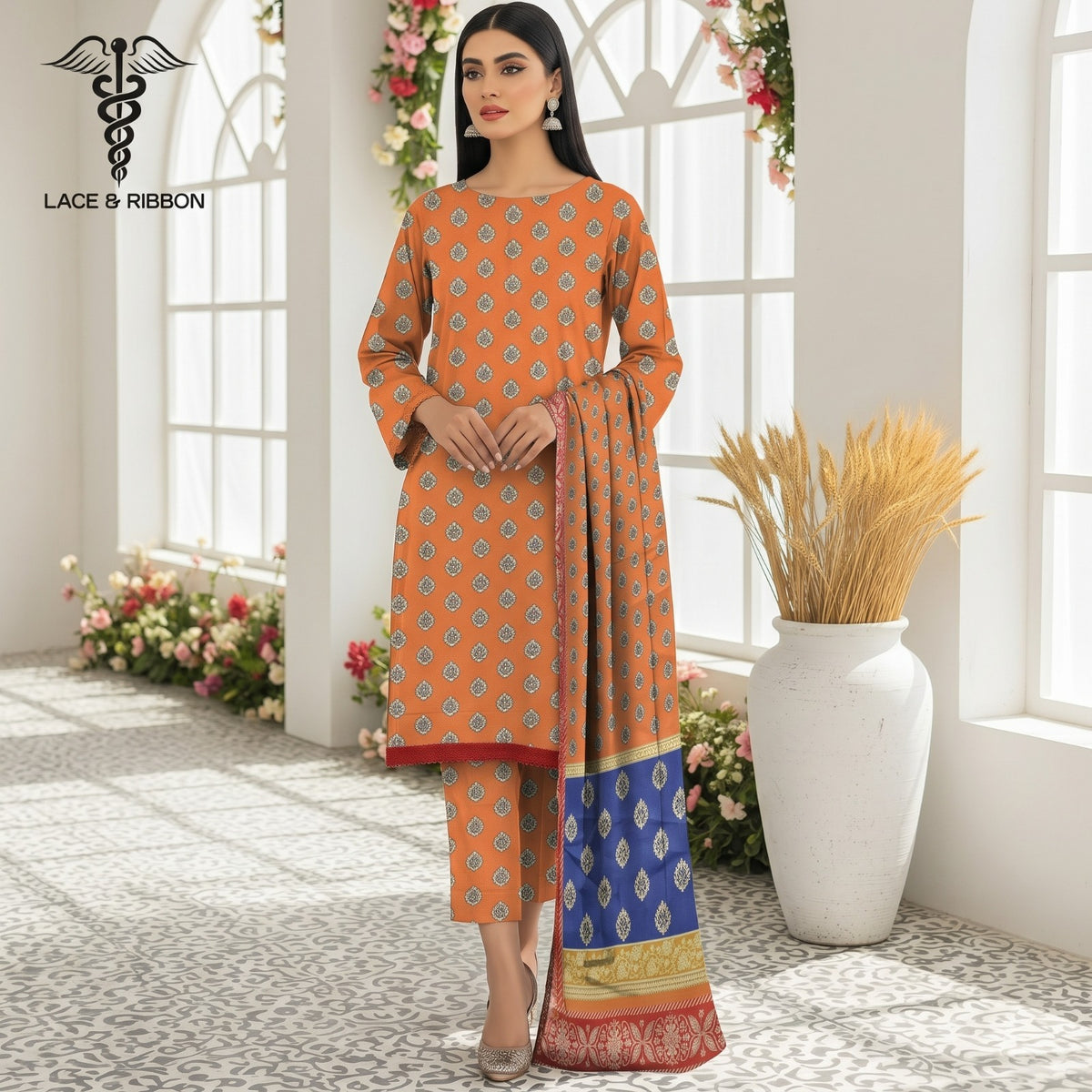 Orignal Lace & Ribbon – Digital Karandi Suit