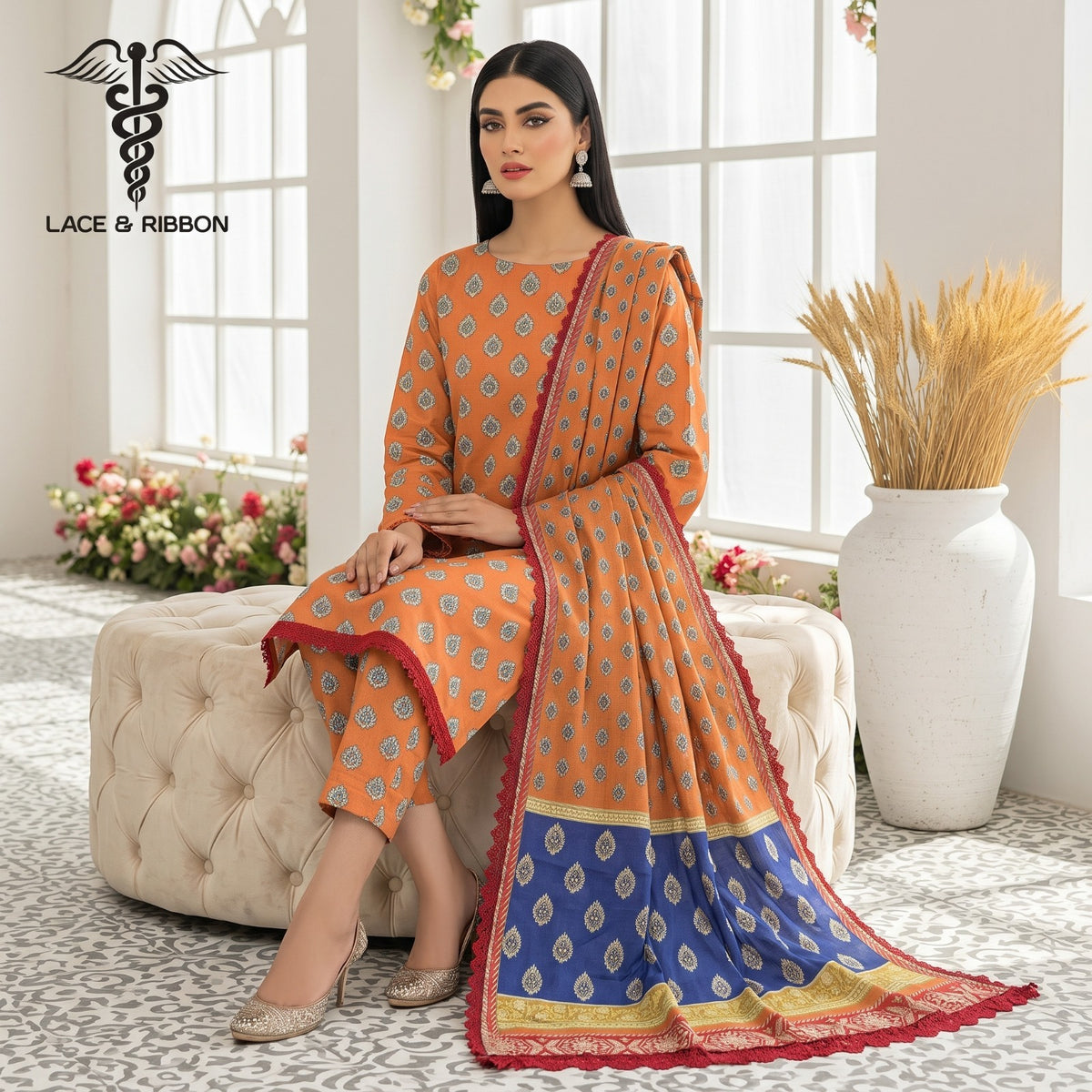 Orignal Lace & Ribbon – Digital Karandi Suit