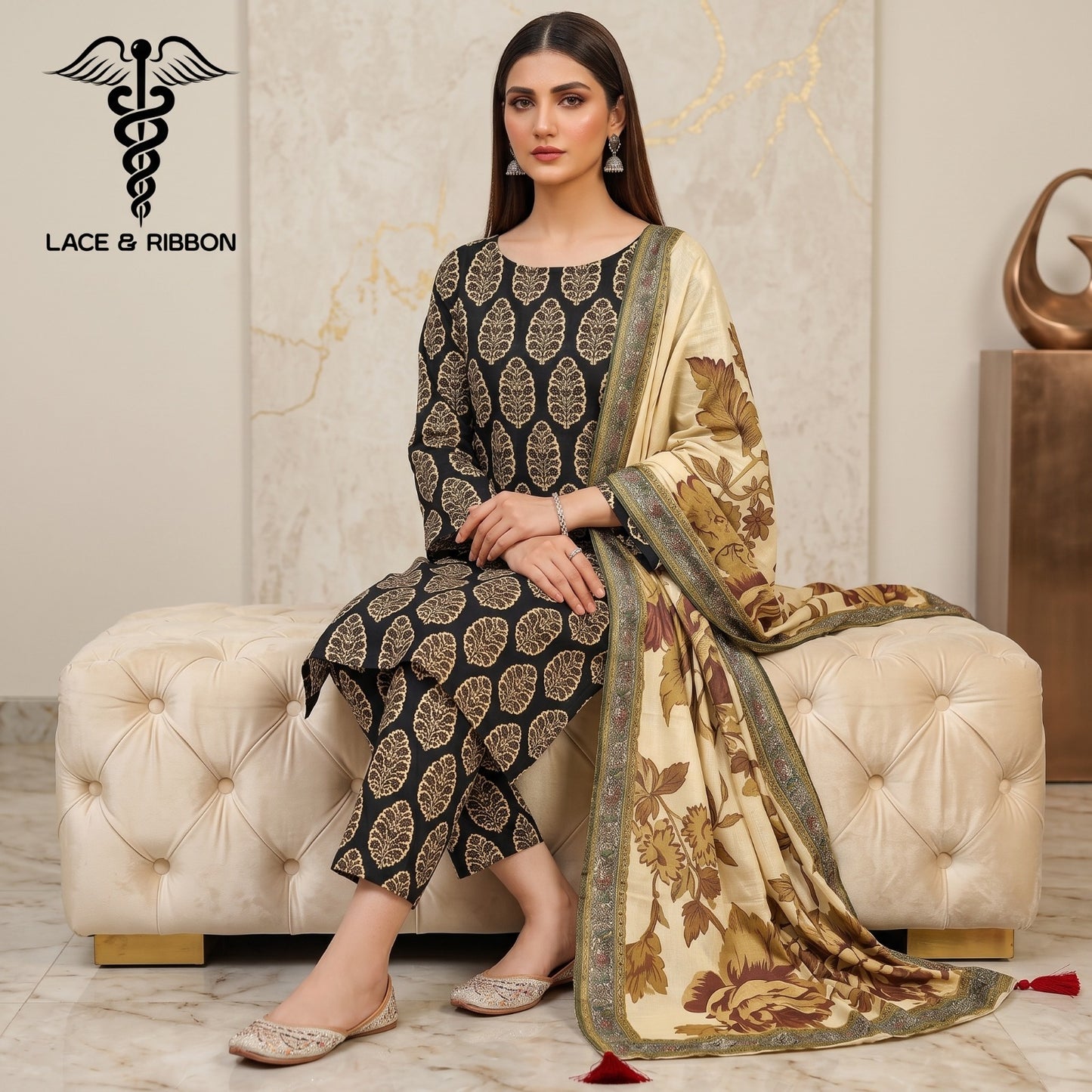 Orignal Lace & Ribbon – Digital Karandi Suit