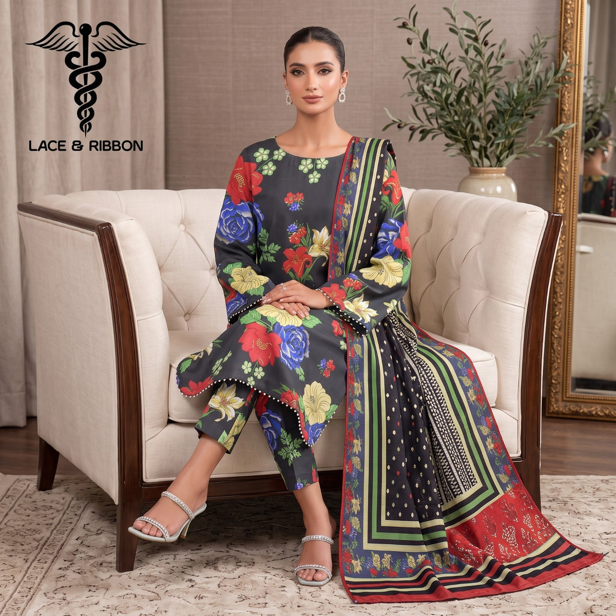 Orignal Lace & Ribbon – Digital Karandi Suit
