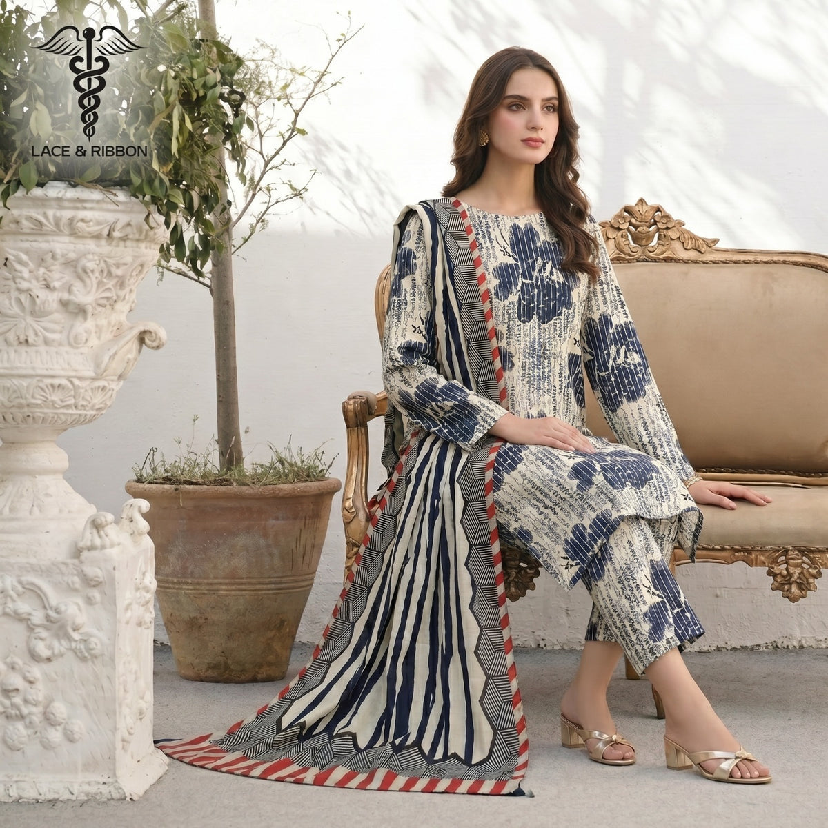 Orignal Lace & Ribbon – Digital Karandi Suit