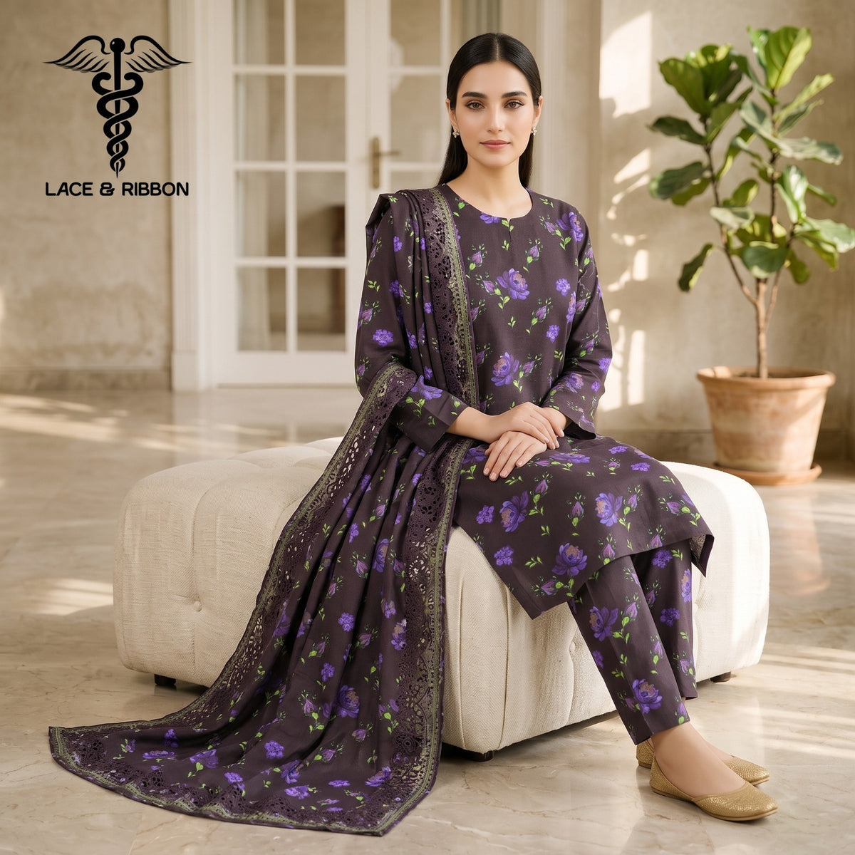 Orignal Lace & Ribbon – Digital Karandi Suit