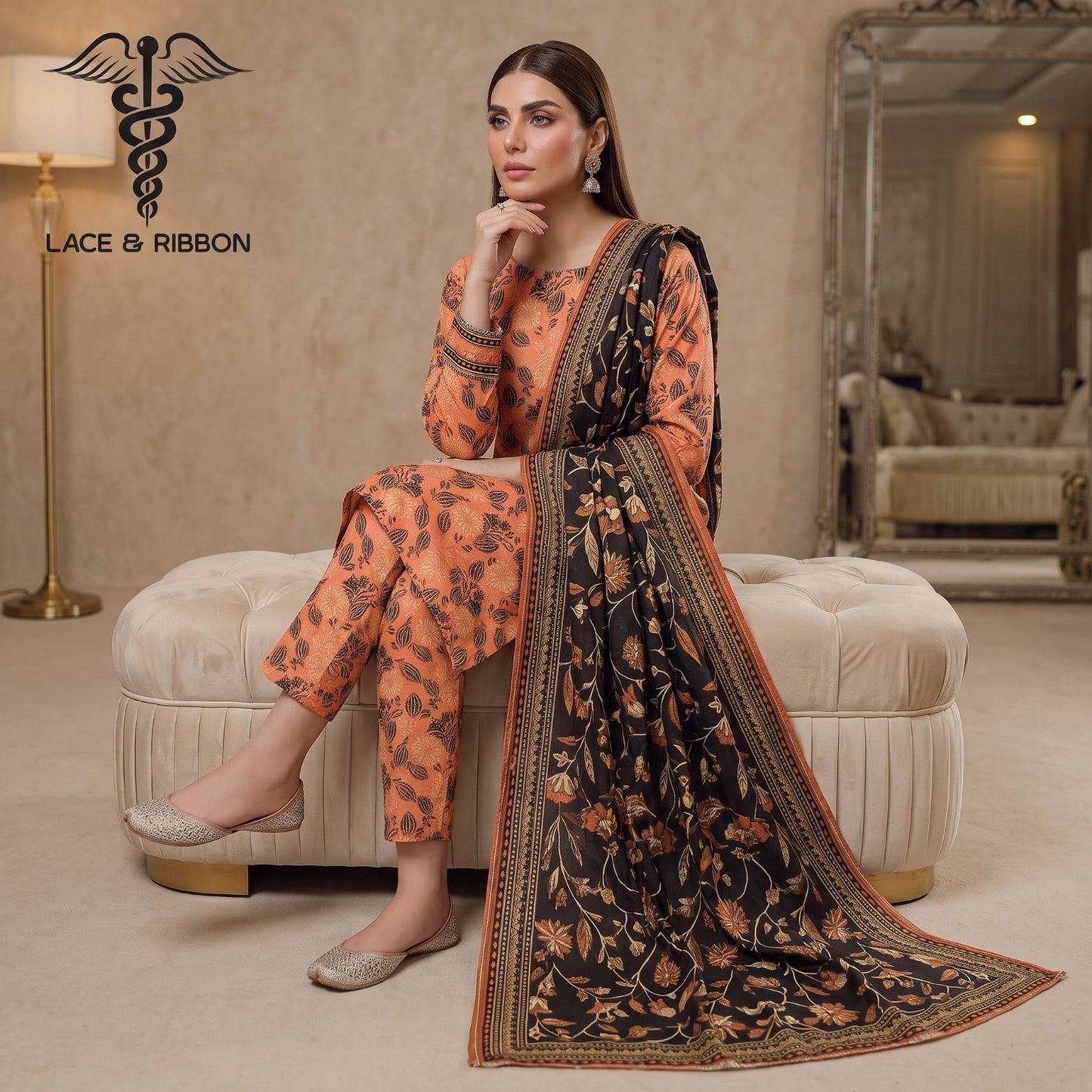 Orignal Lace & Ribbon – Digital Karandi Suit