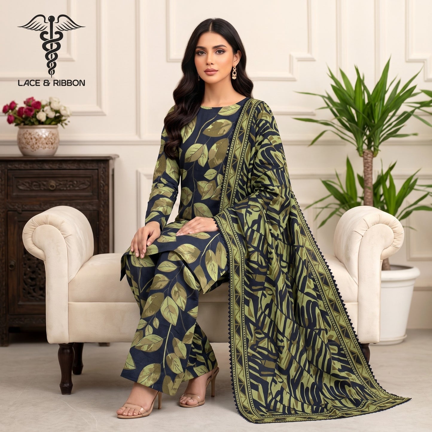 Orignal Lace & Ribbon – Digital Karandi Suit