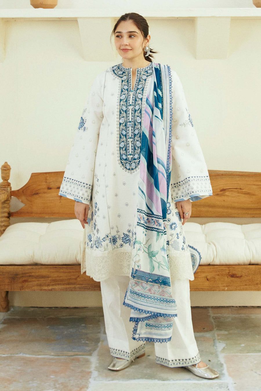 Zara Shahjahan | Embroidered Dhanak 3PC Unstitched Suit