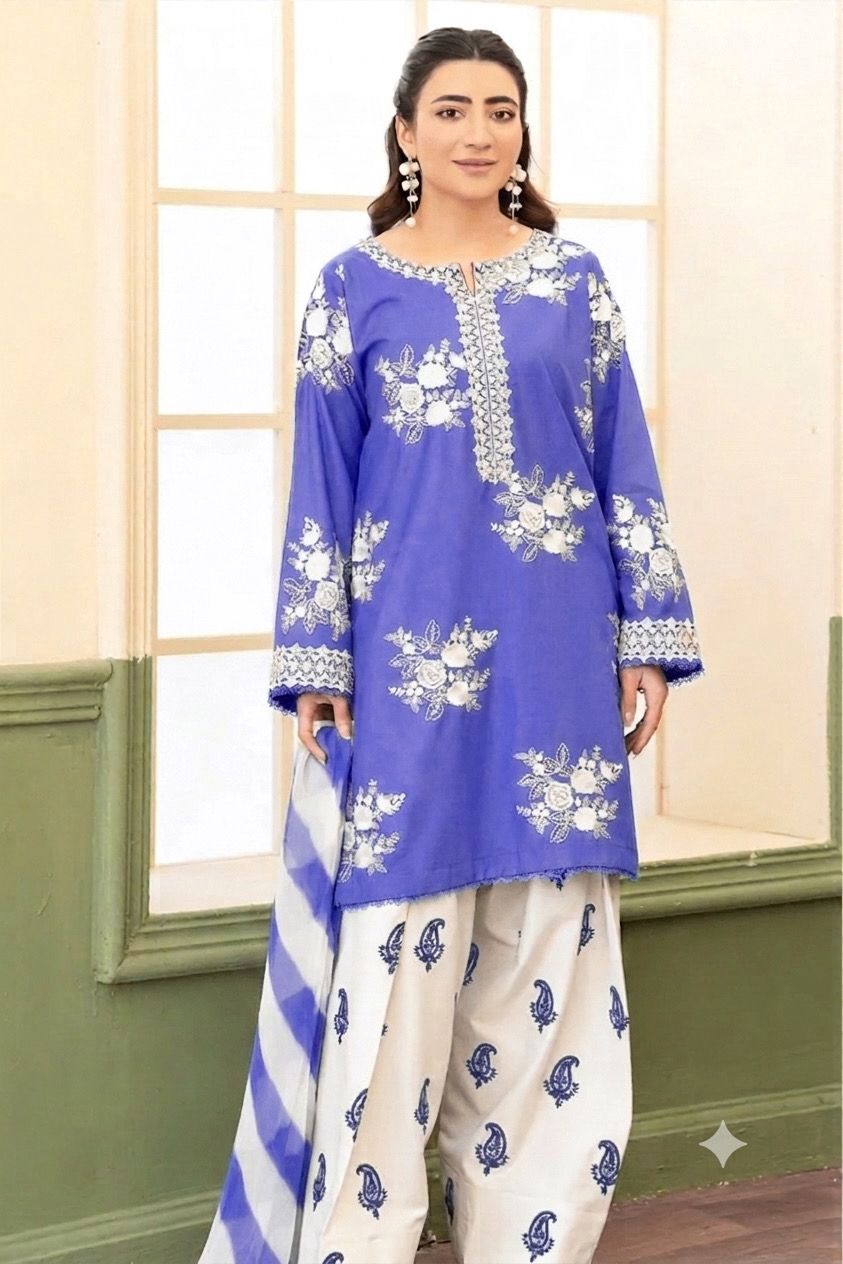 Laiba Mir| Embroidered Dhanak 3PC Unstitched Suit