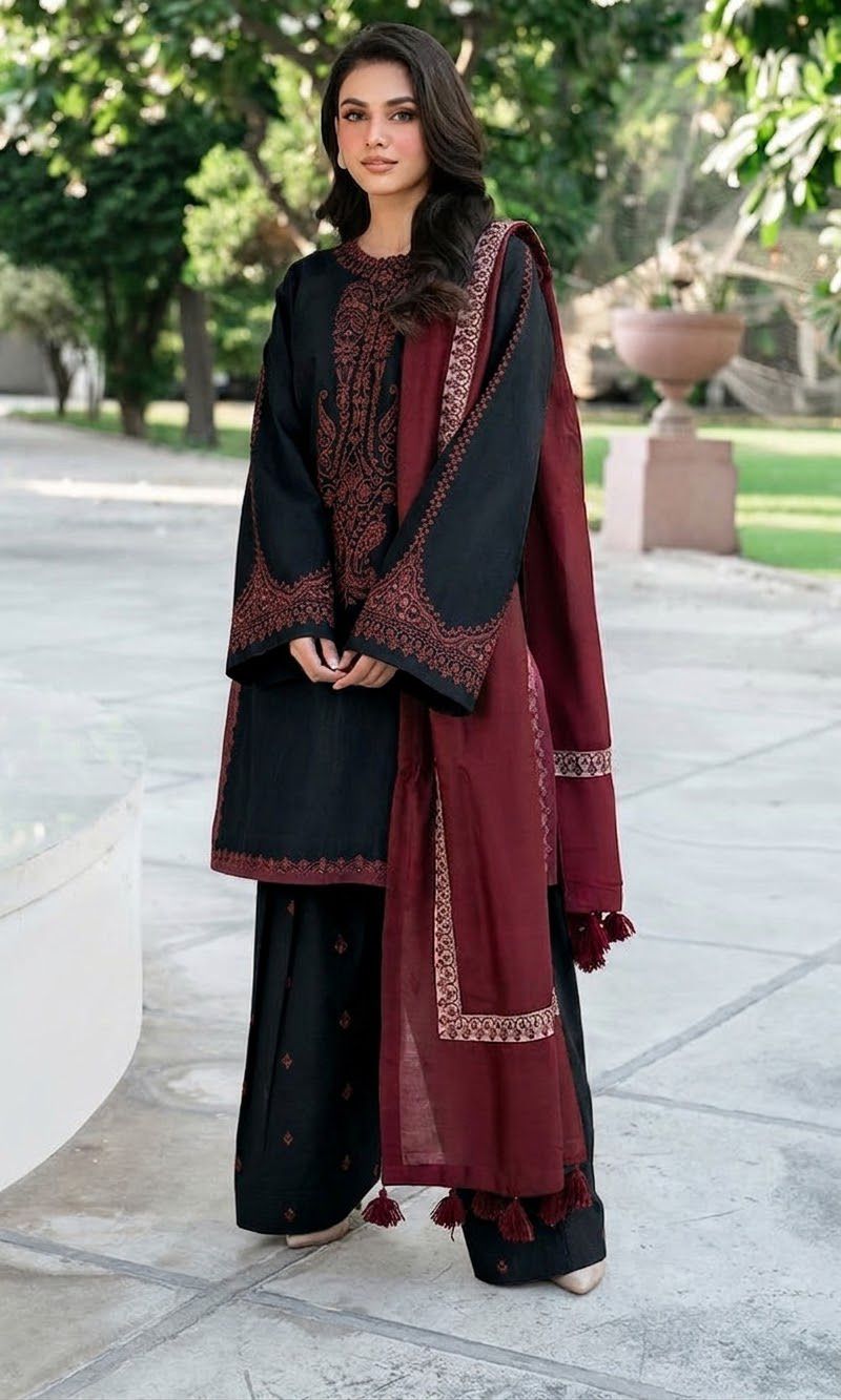 Zara Shahjahan| Embroidered Dhanak 3PC Unstitched Suit