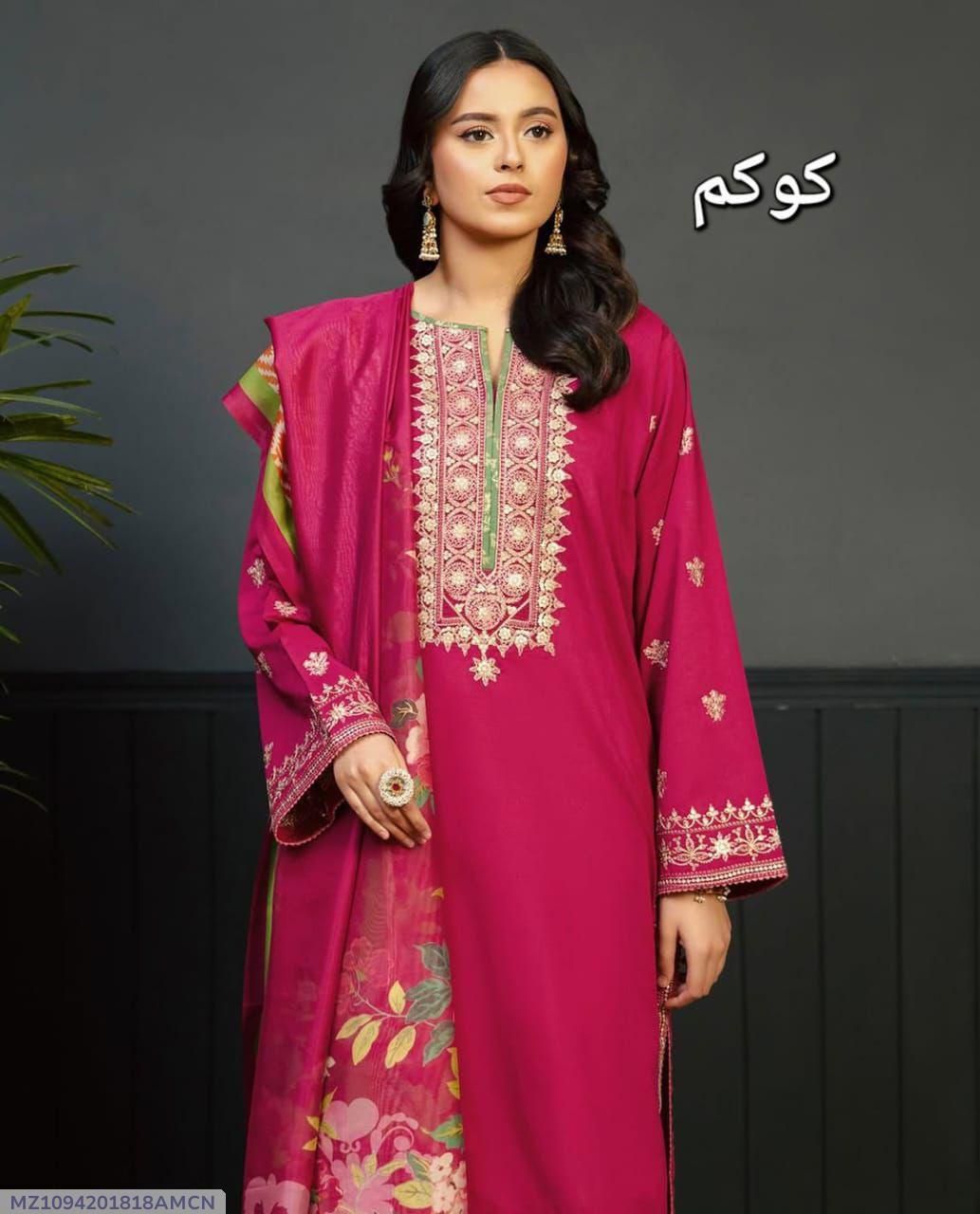 Kokum | Embroidered Dhanak 3PC Unstitched Suit
