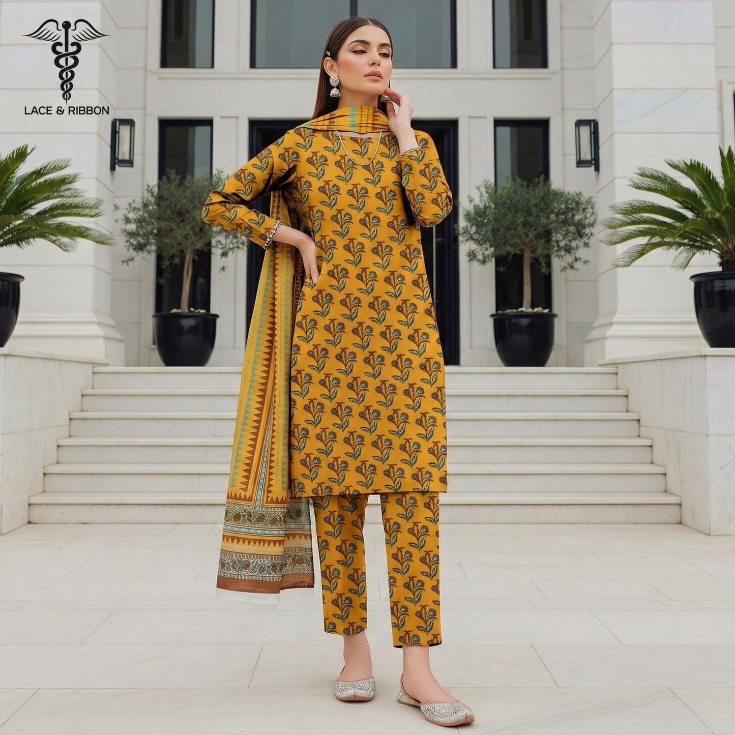 Orignal Lace & Ribbon – Digital Karandi Suit