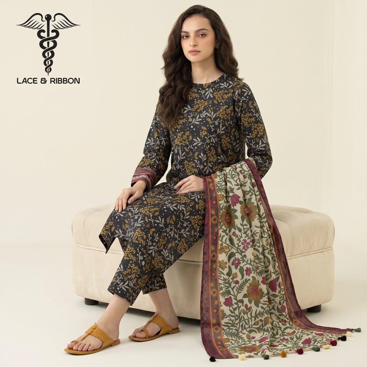 Orignal Lace & Ribbon – Digital Karandi Suit