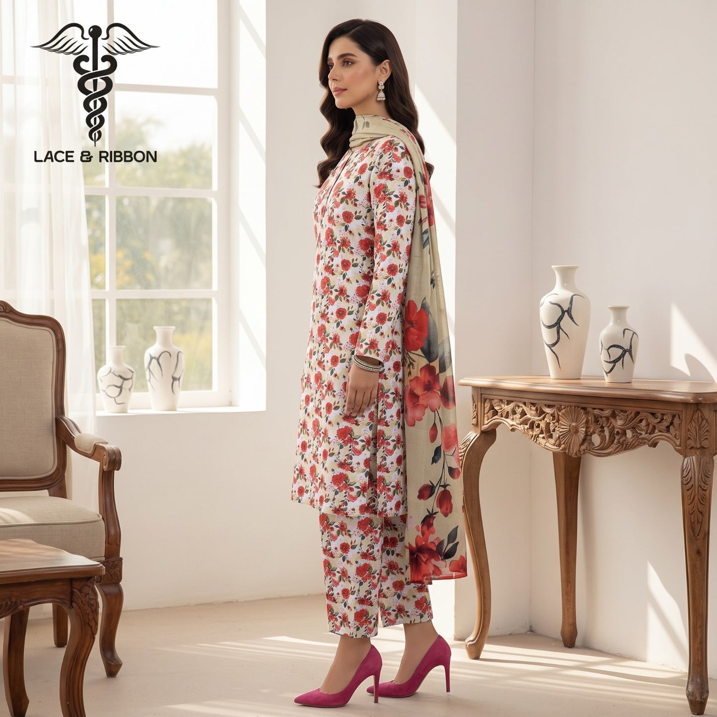 Orignal Lace & Ribbon – Digital Karandi Suit