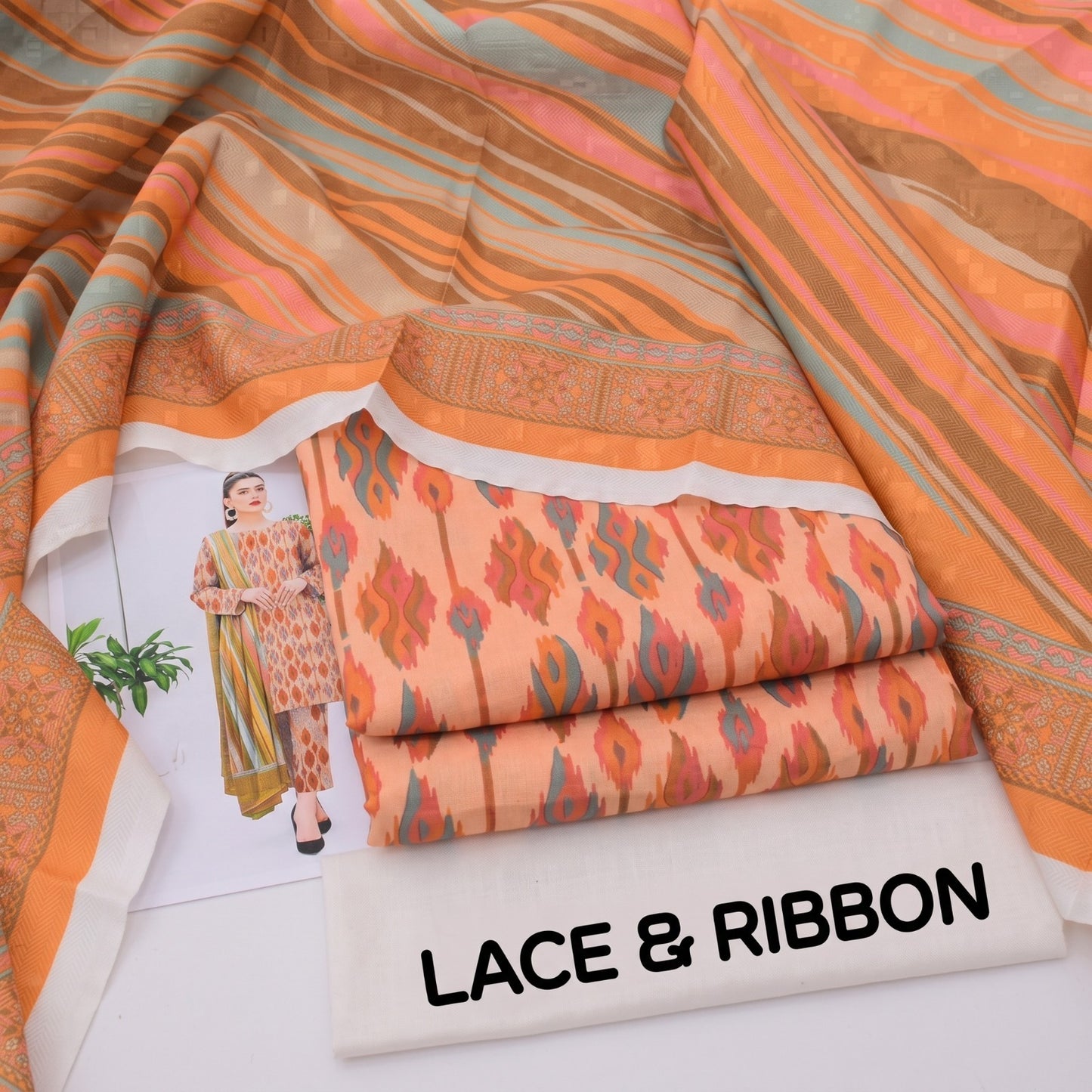 Orignal Lace & Ribbon – Digital Karandi Suit