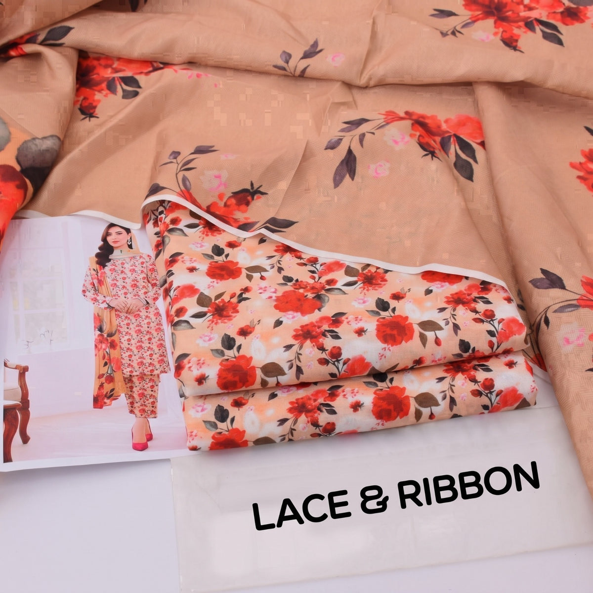 Orignal Lace & Ribbon – Digital Karandi Suit