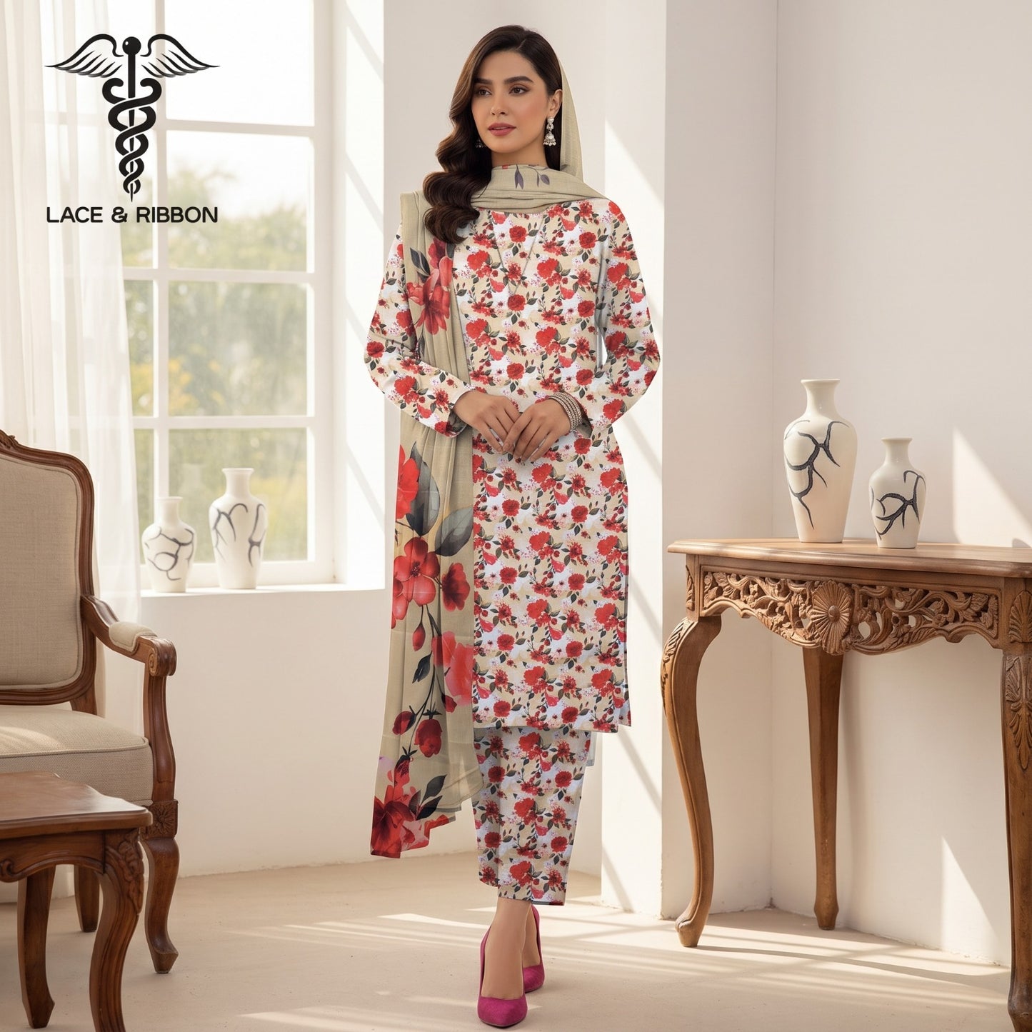 Orignal Lace & Ribbon – Digital Karandi Suit