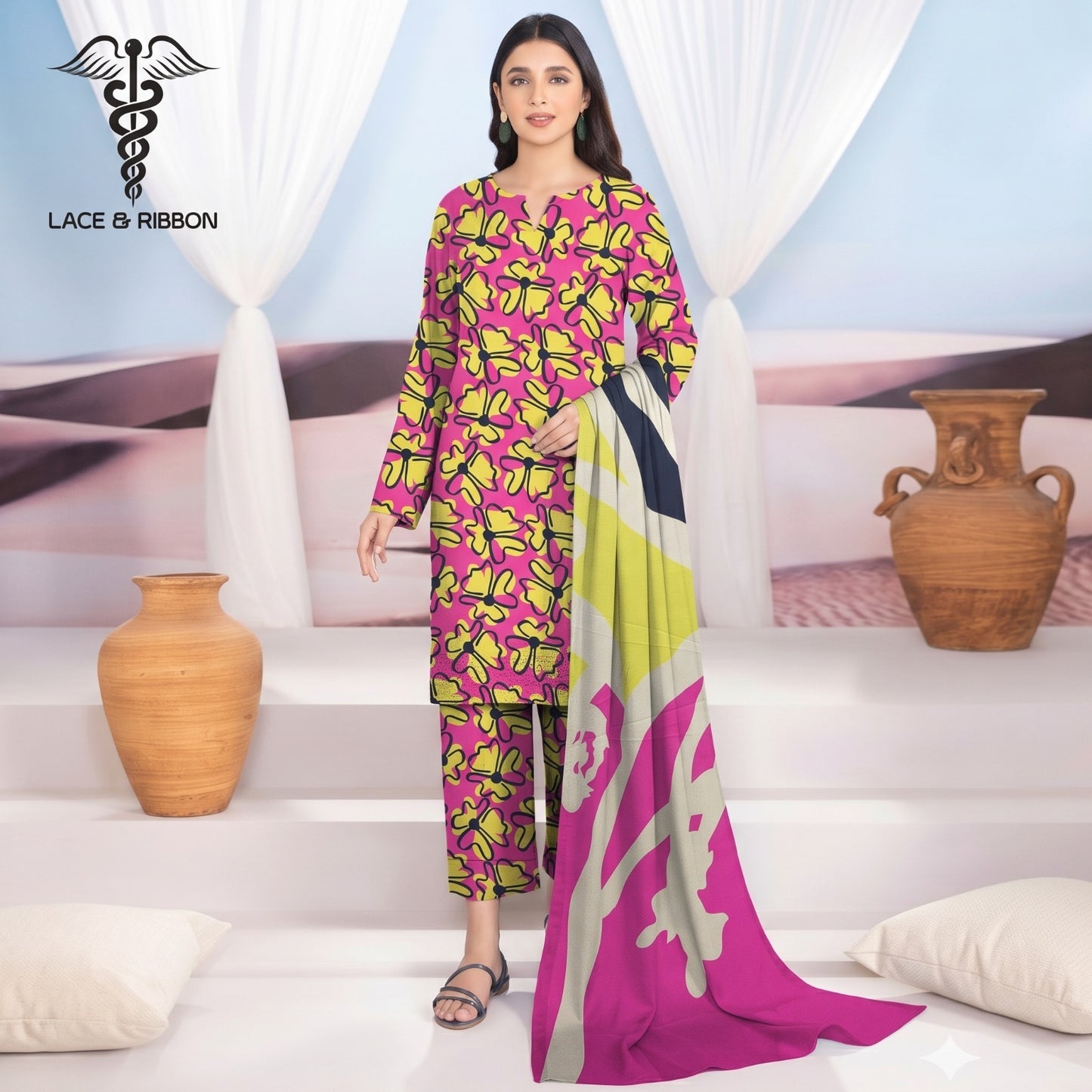 Orignal Lace & Ribbon – Digital Karandi Suit