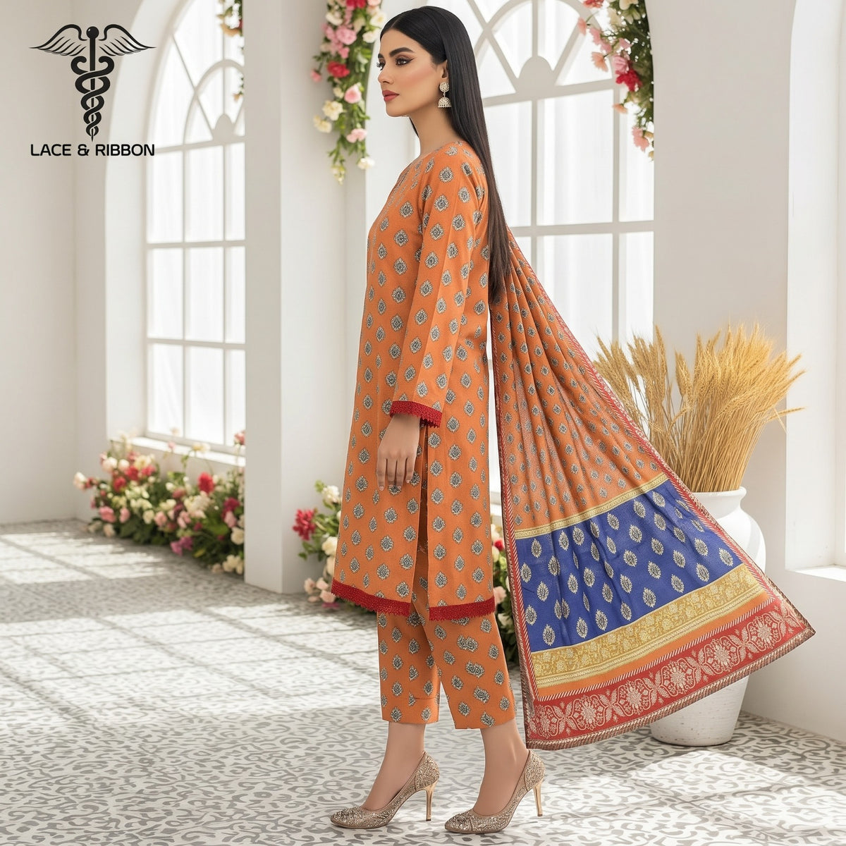 Orignal Lace & Ribbon – Digital Karandi Suit