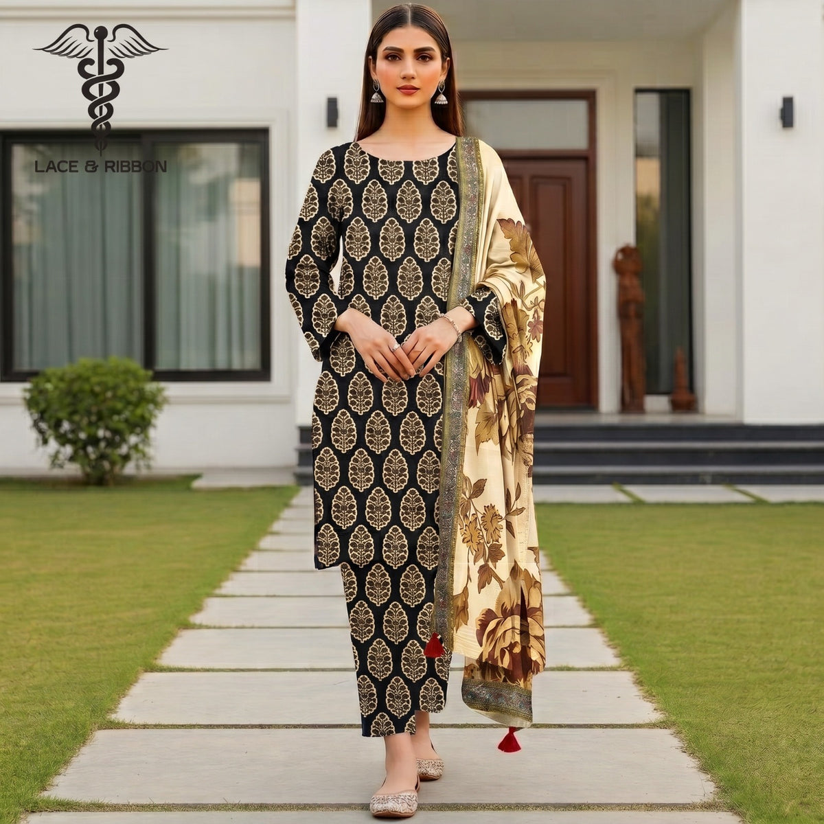 Orignal Lace & Ribbon – Digital Karandi Suit
