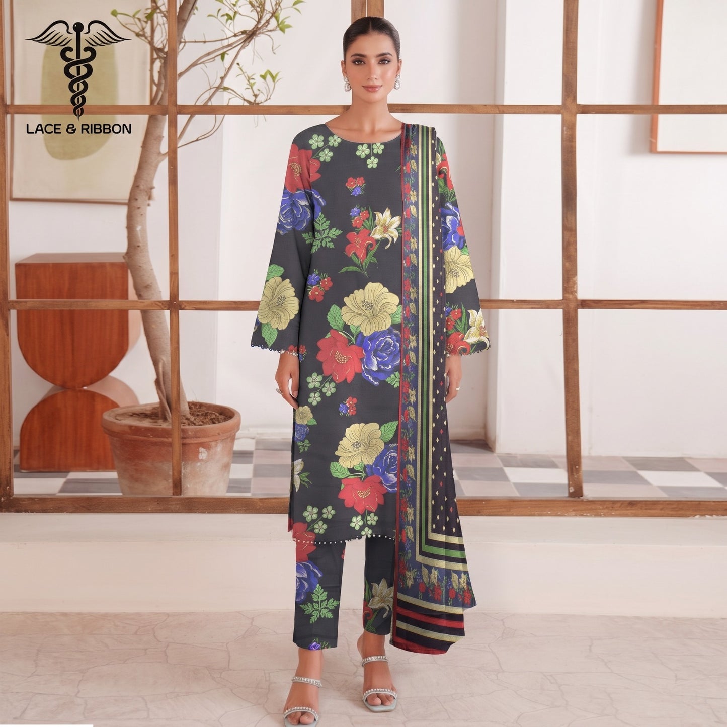 Orignal Lace & Ribbon – Digital Karandi Suit
