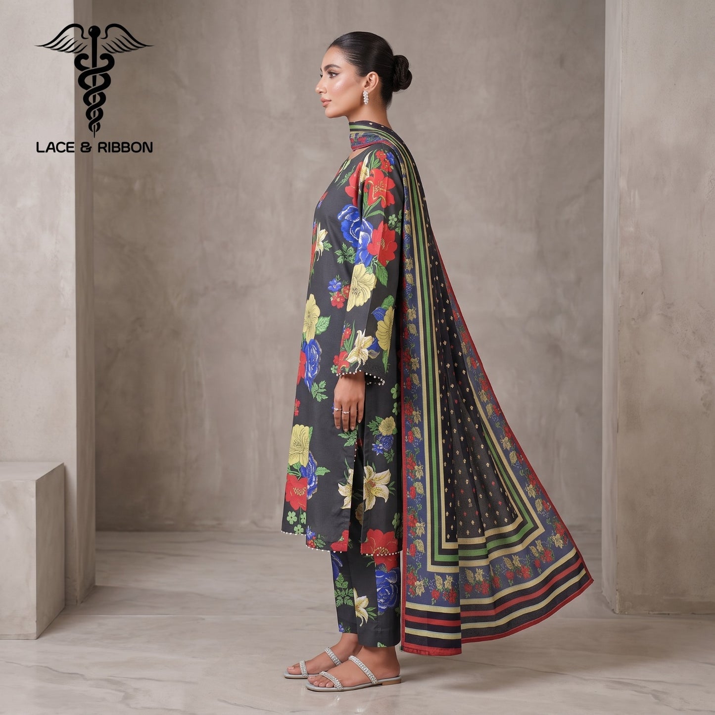 Orignal Lace & Ribbon – Digital Karandi Suit