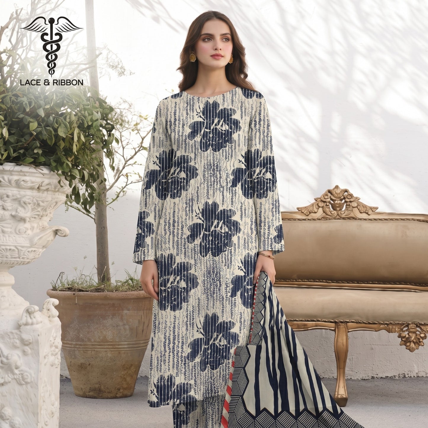Orignal Lace & Ribbon – Digital Karandi Suit