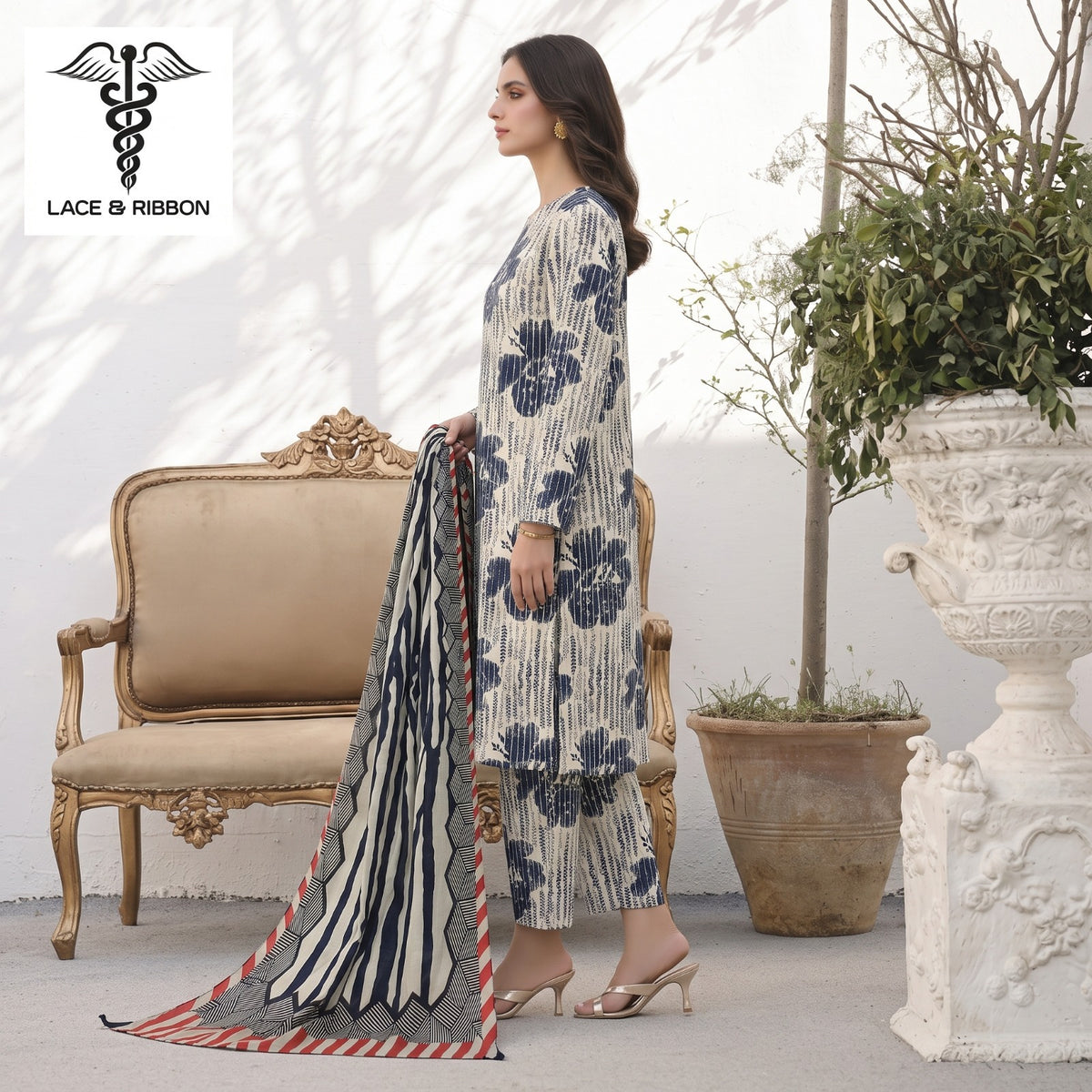 Orignal Lace & Ribbon – Digital Karandi Suit