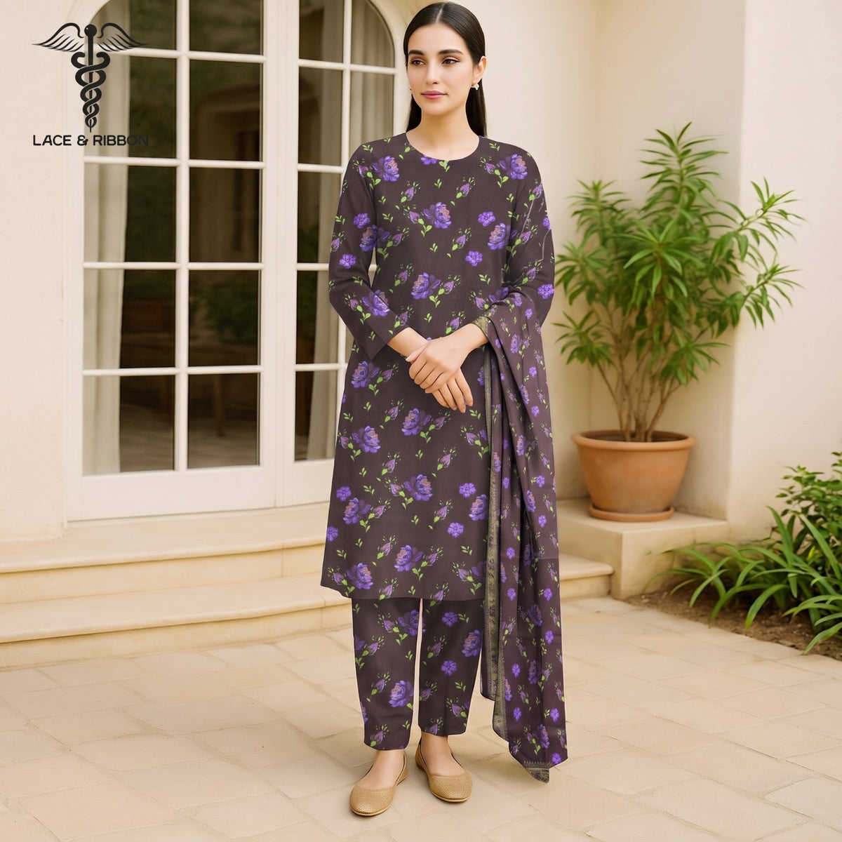 Orignal Lace & Ribbon – Digital Karandi Suit