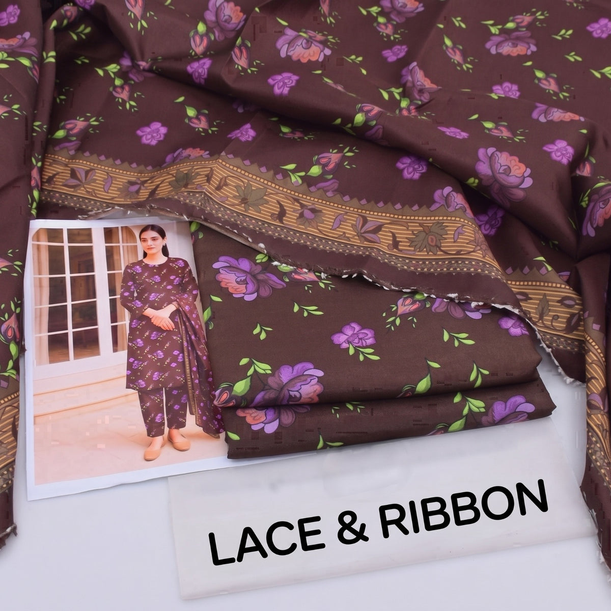 Orignal Lace & Ribbon – Digital Karandi Suit