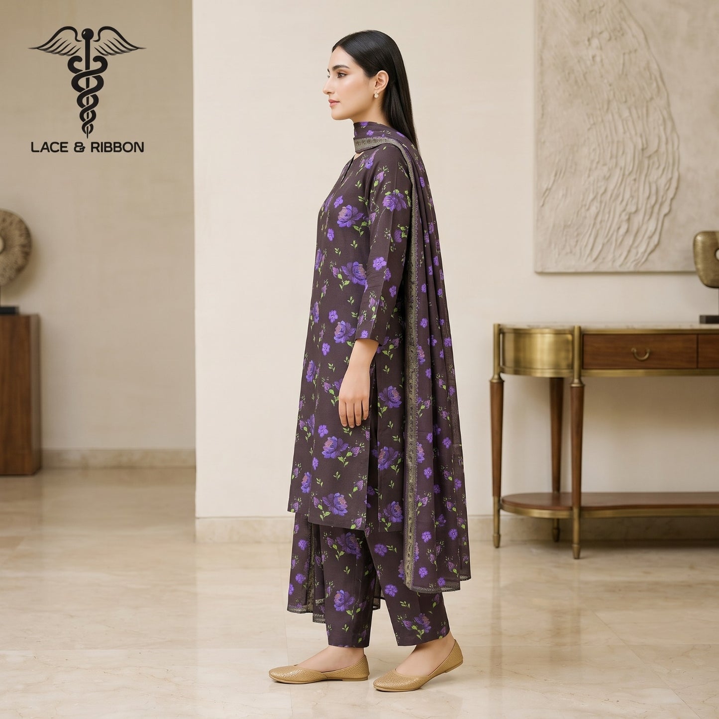 Orignal Lace & Ribbon – Digital Karandi Suit