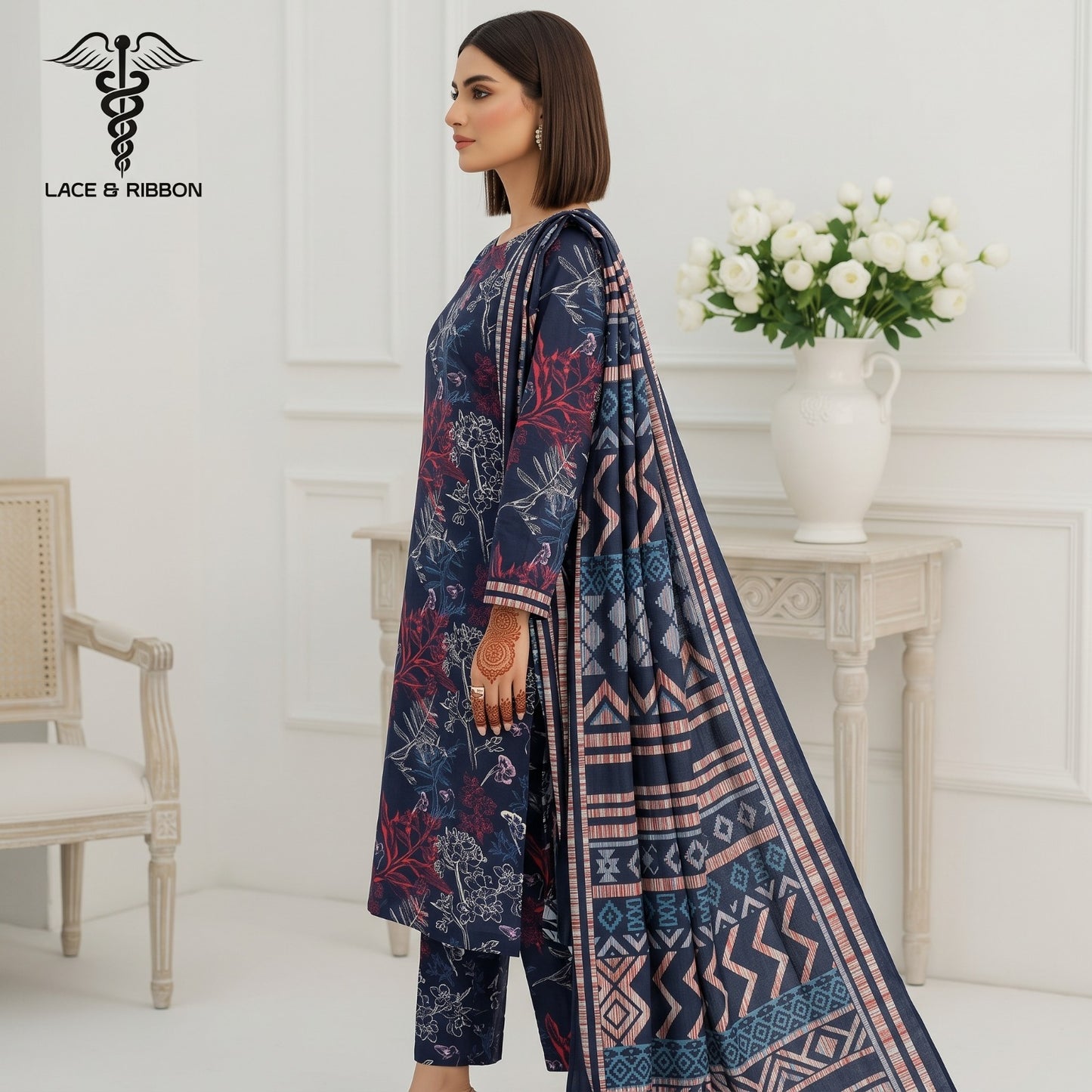 Orignal Lace & Ribbon – Digital Karandi Suit