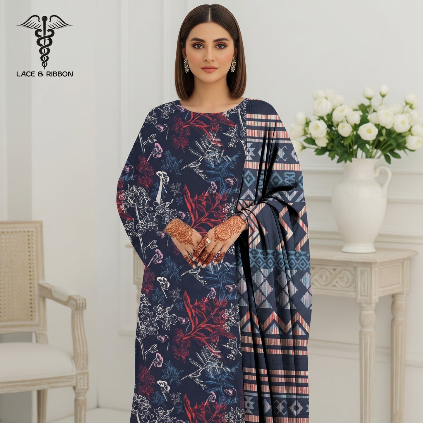 Orignal Lace & Ribbon – Digital Karandi Suit
