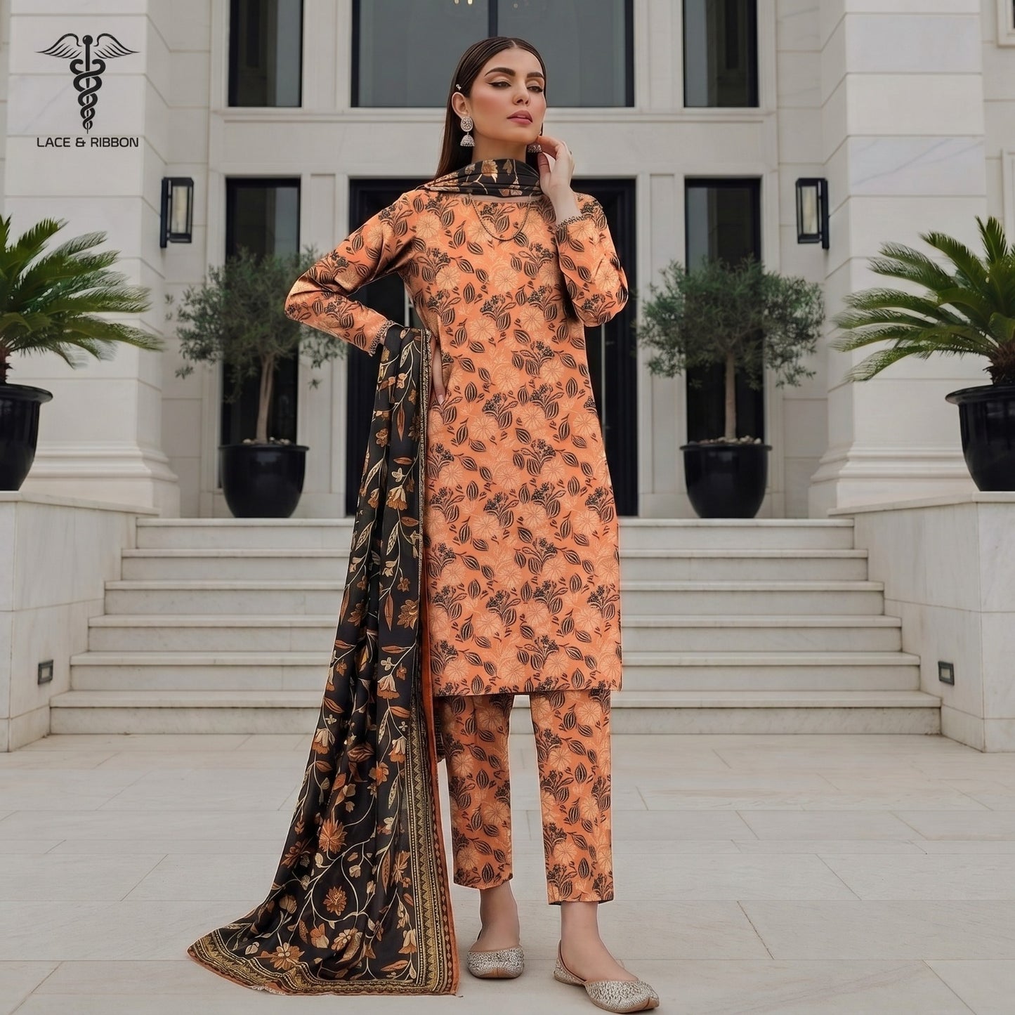 Orignal Lace & Ribbon – Digital Karandi Suit