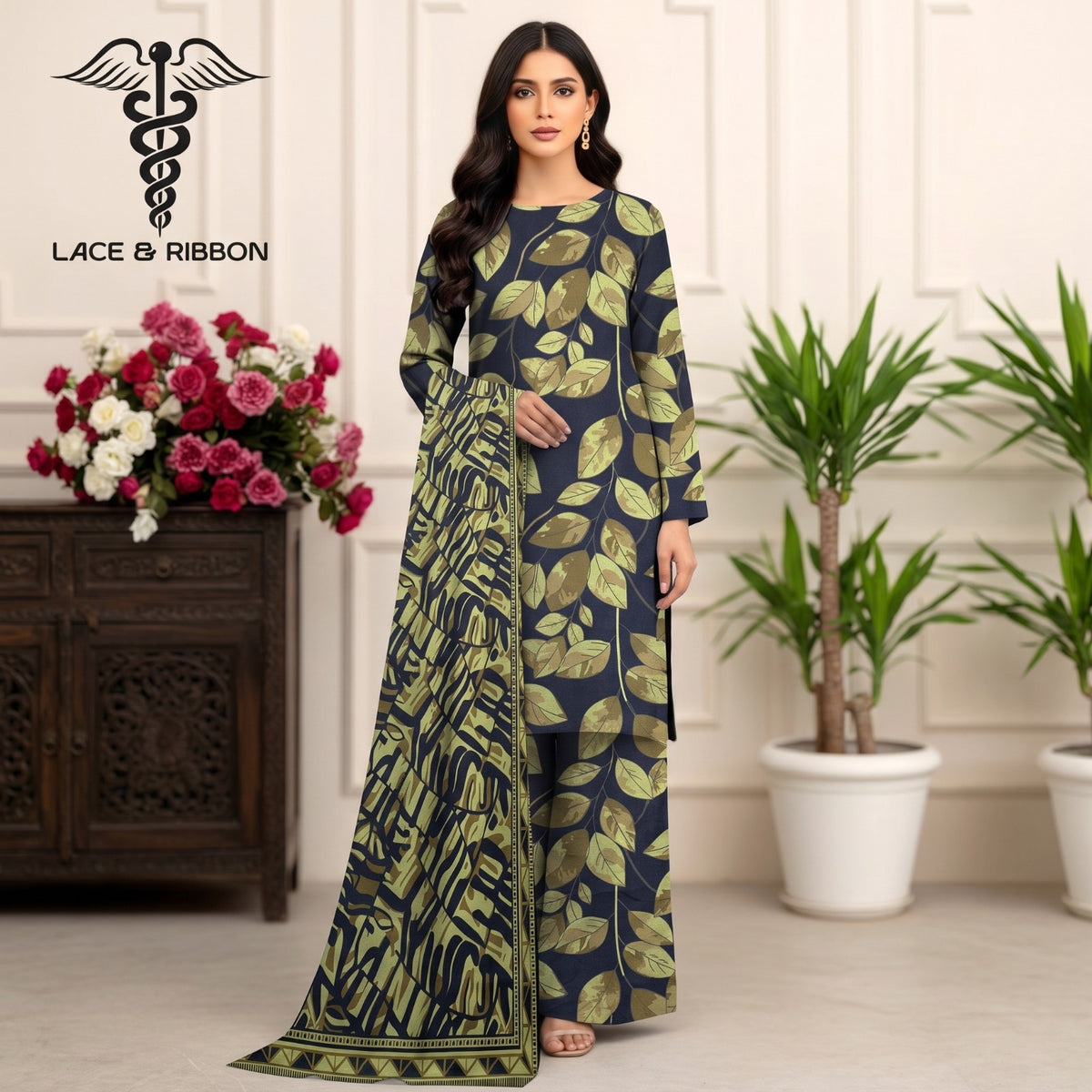 Orignal Lace & Ribbon – Digital Karandi Suit