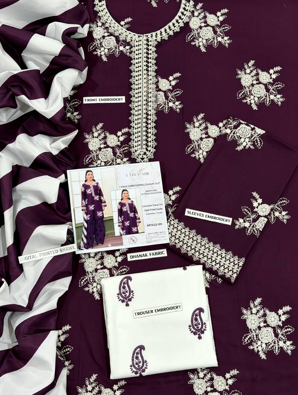 Laiba Mir| Embroidered Dhanak 3PC Unstitched Suit