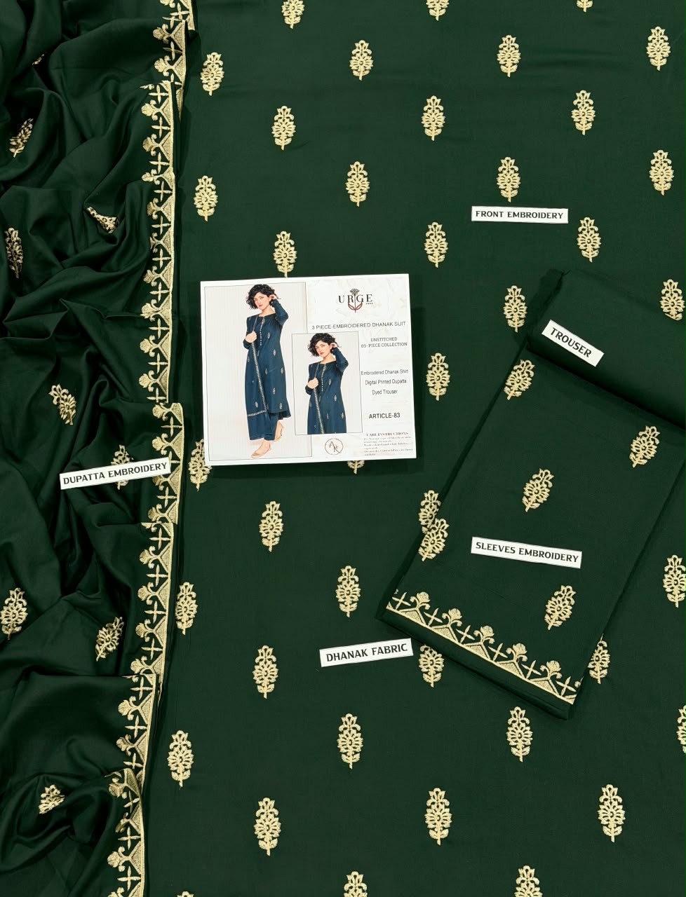 Urige| Embroidered Dhanak 3PC Unstitched Suit